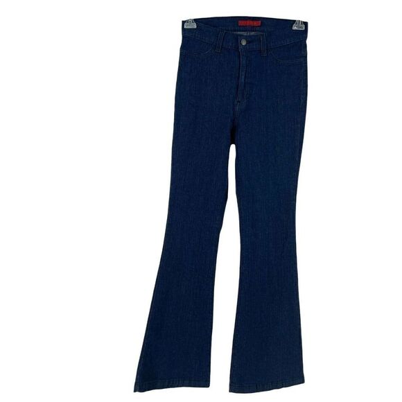 Bell Bottom Jeans High Rise Dark Wash Stretch Fit GJG Brand Juniors Size 11 Boho - Picture 1 of 7